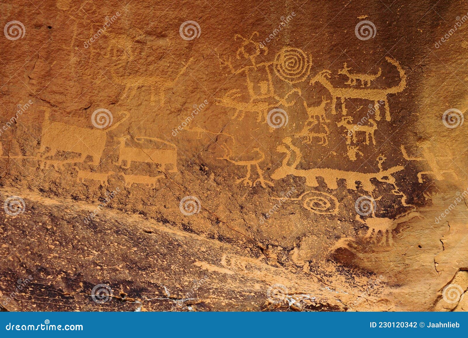 chacoan petroglyps on canyon wall at una vida ruins, chaco culture national historical park, new mexico