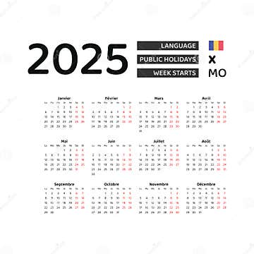 Chad Calendar 2025. Week Starts from Monday. Vector Graphic Design