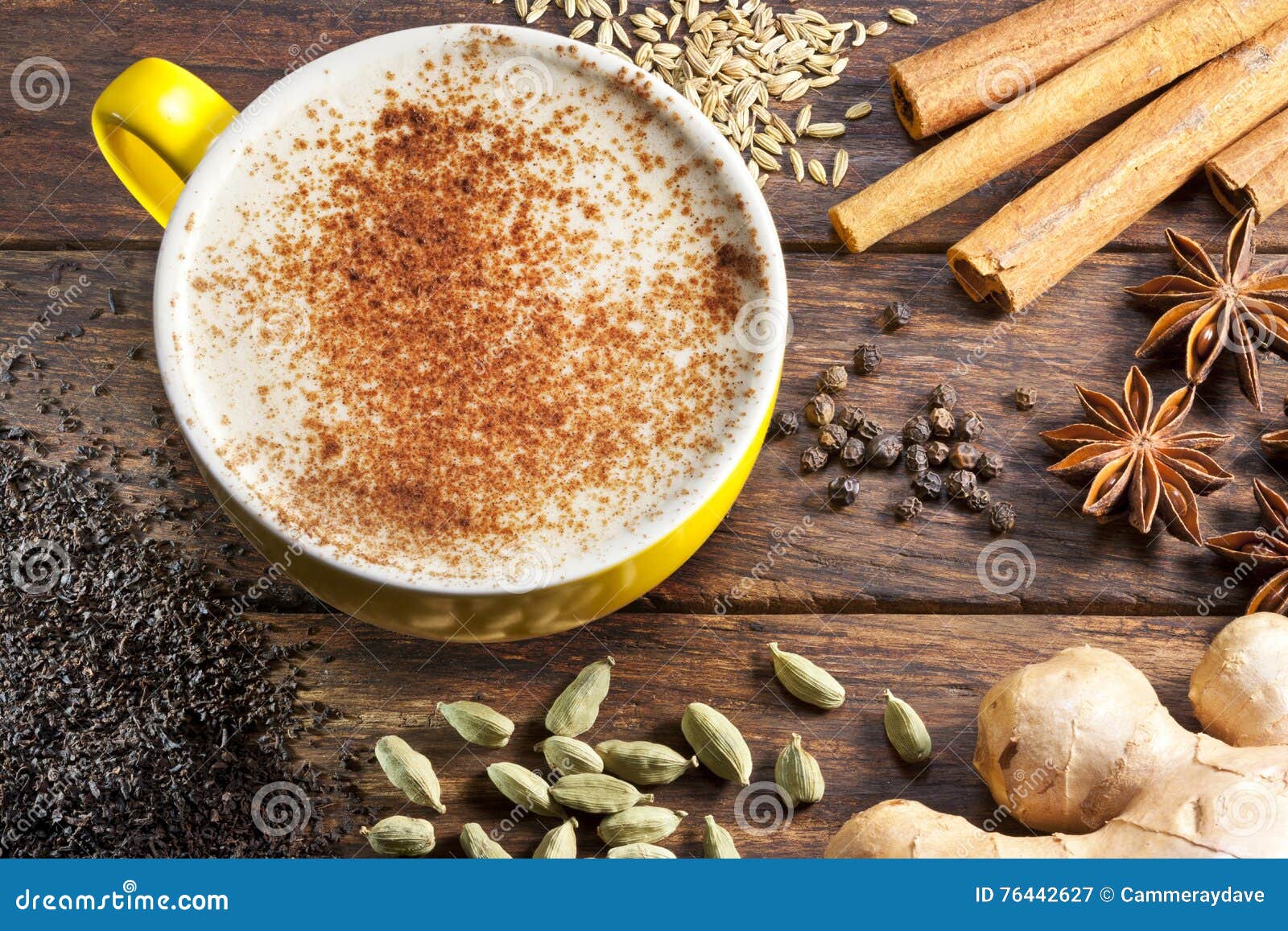 Chai Latte Tea Cup Ingredients Stock Afbeelding Image of heet