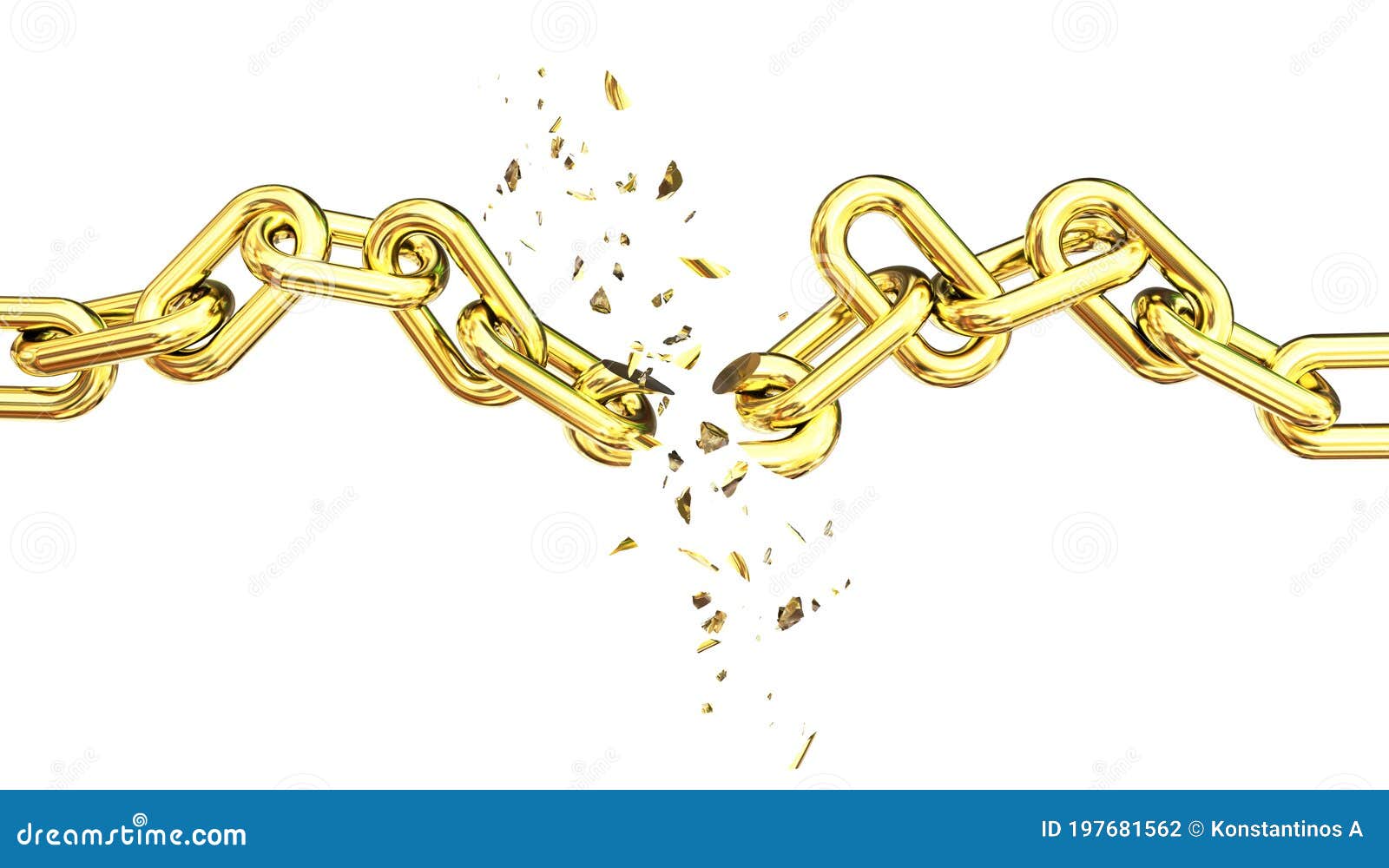 Chain Breaking Exploding Golden Isolated golden 3d Rendering Stock Illustration Illustration