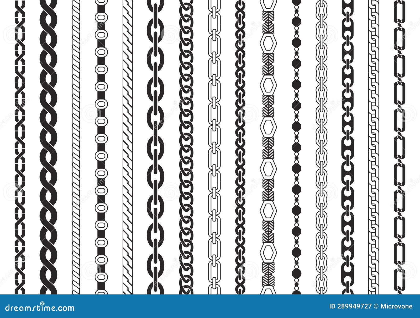 Chain Brushes Seamless Pattern. Chains Thread, Jewelry Black Silhouette