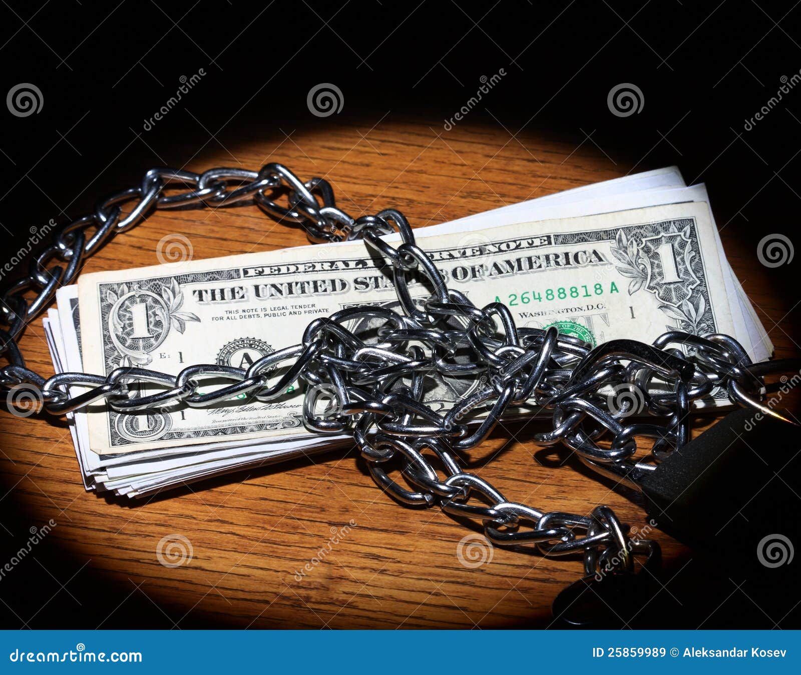 Chain and dollar bills stock image. Image of lock, metal 25859989