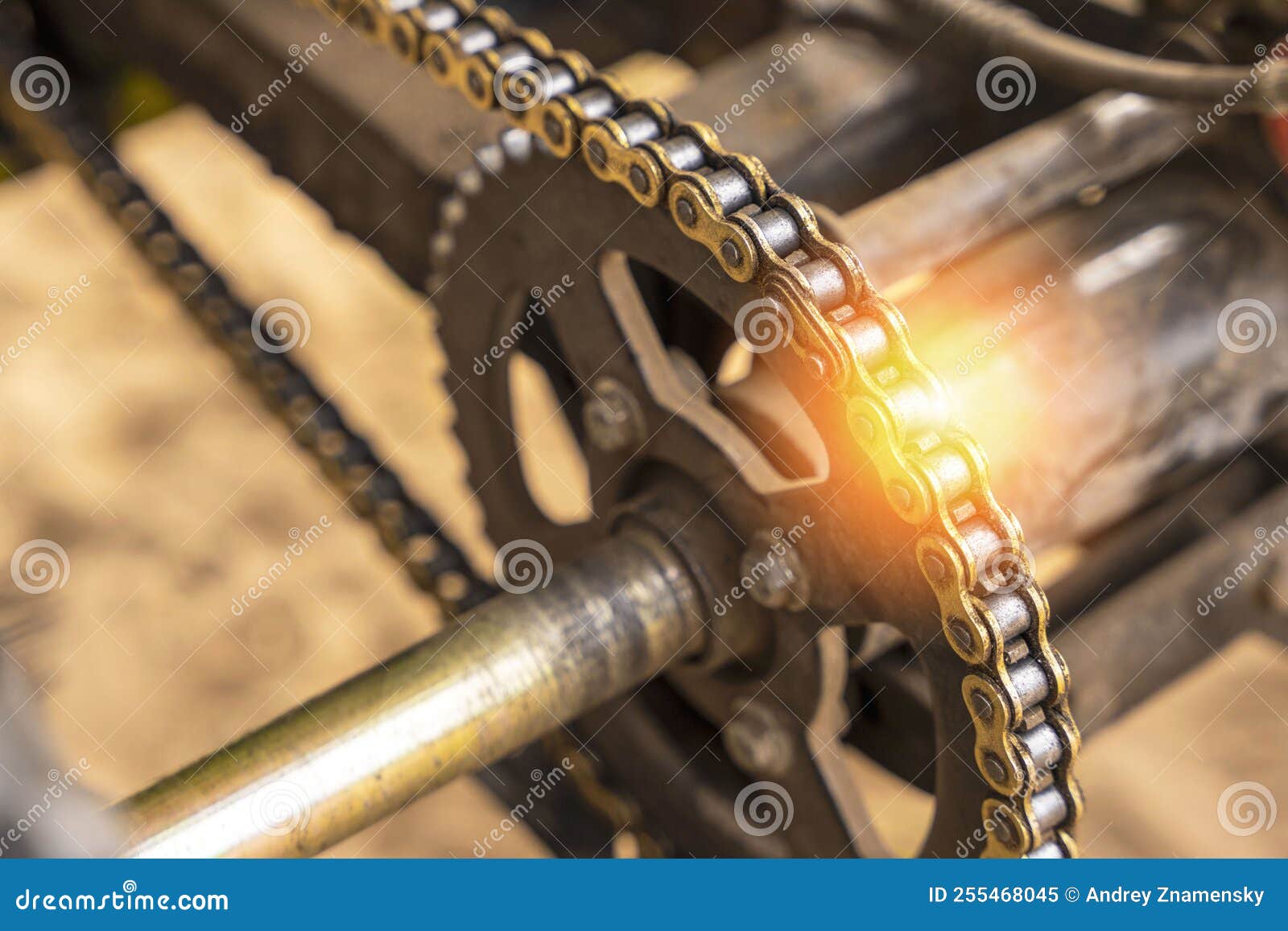 Chain Drive of the Rear Axle of the ATV Close-up. Rear Suspension Stock