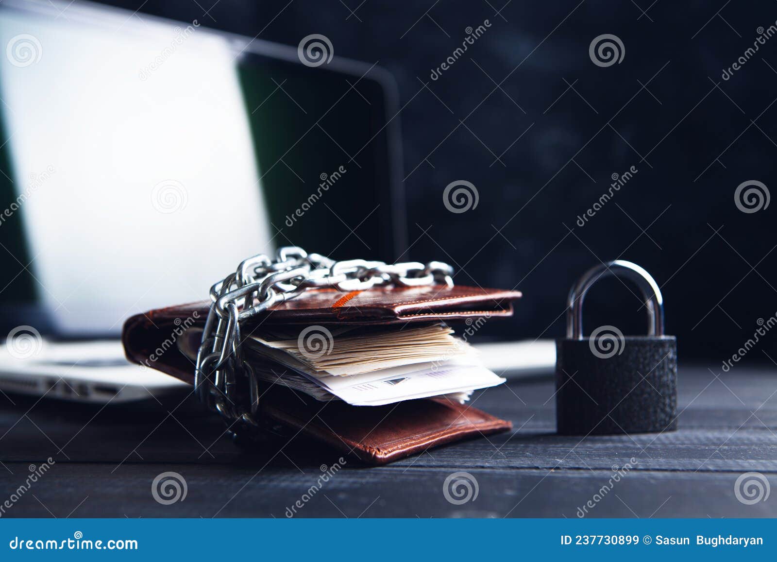 Chain Wallet with Lock and Laptop Stock Image - Image of closed, profit:  237730899