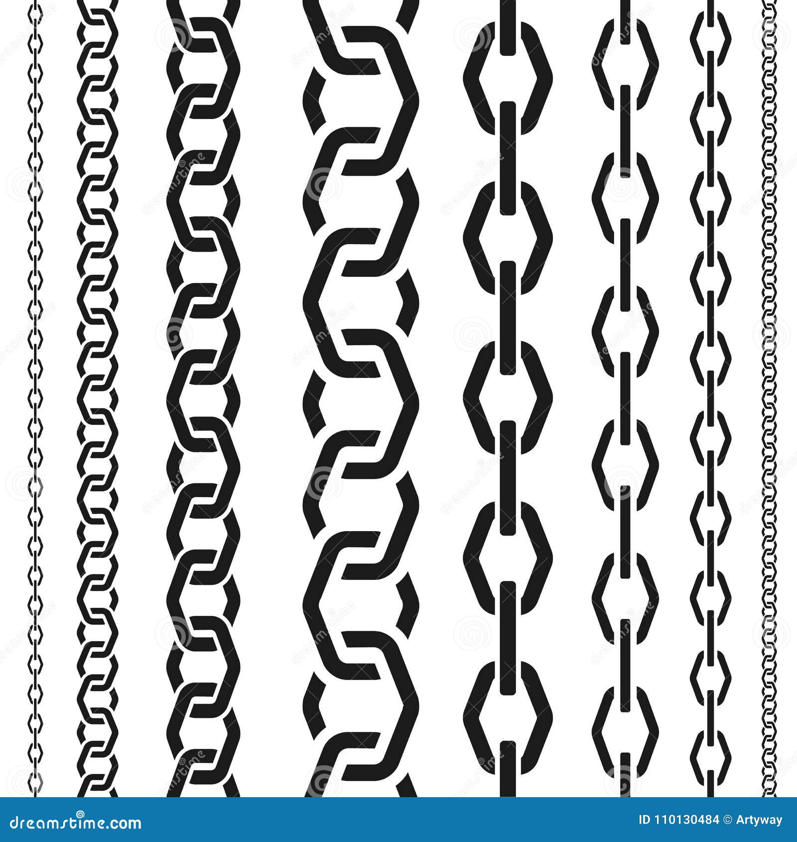 chains set of different scale, unusual polygonal , seamless vertical pattern, black silhouette  .