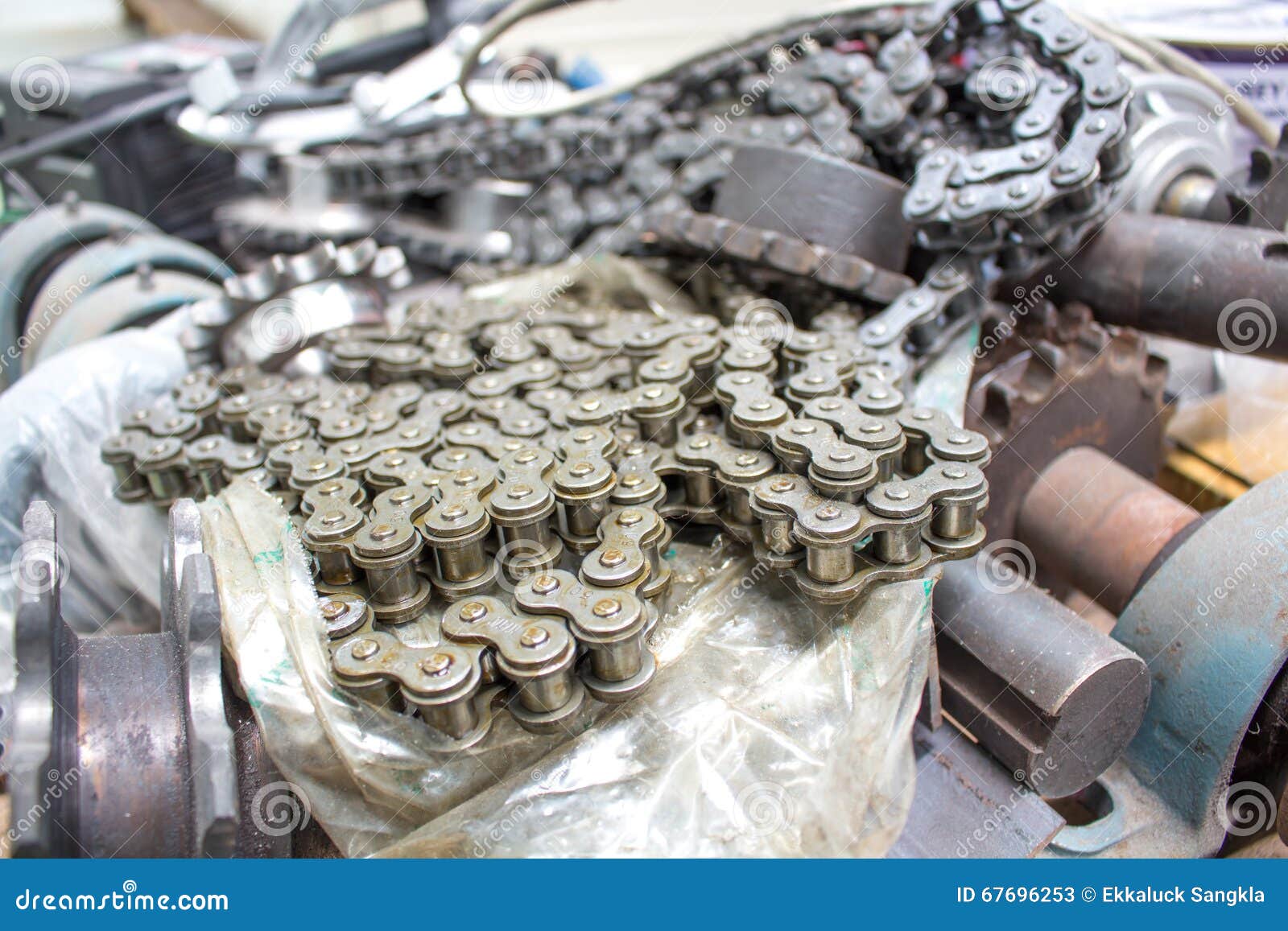 Chains and Sprockets Wet with Lubricant, for Industry Stock Image