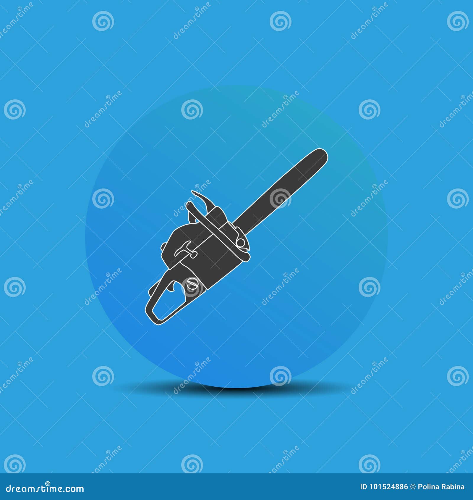 Chainsaw Icon In Flat Style On Blue Background. Stock Vector