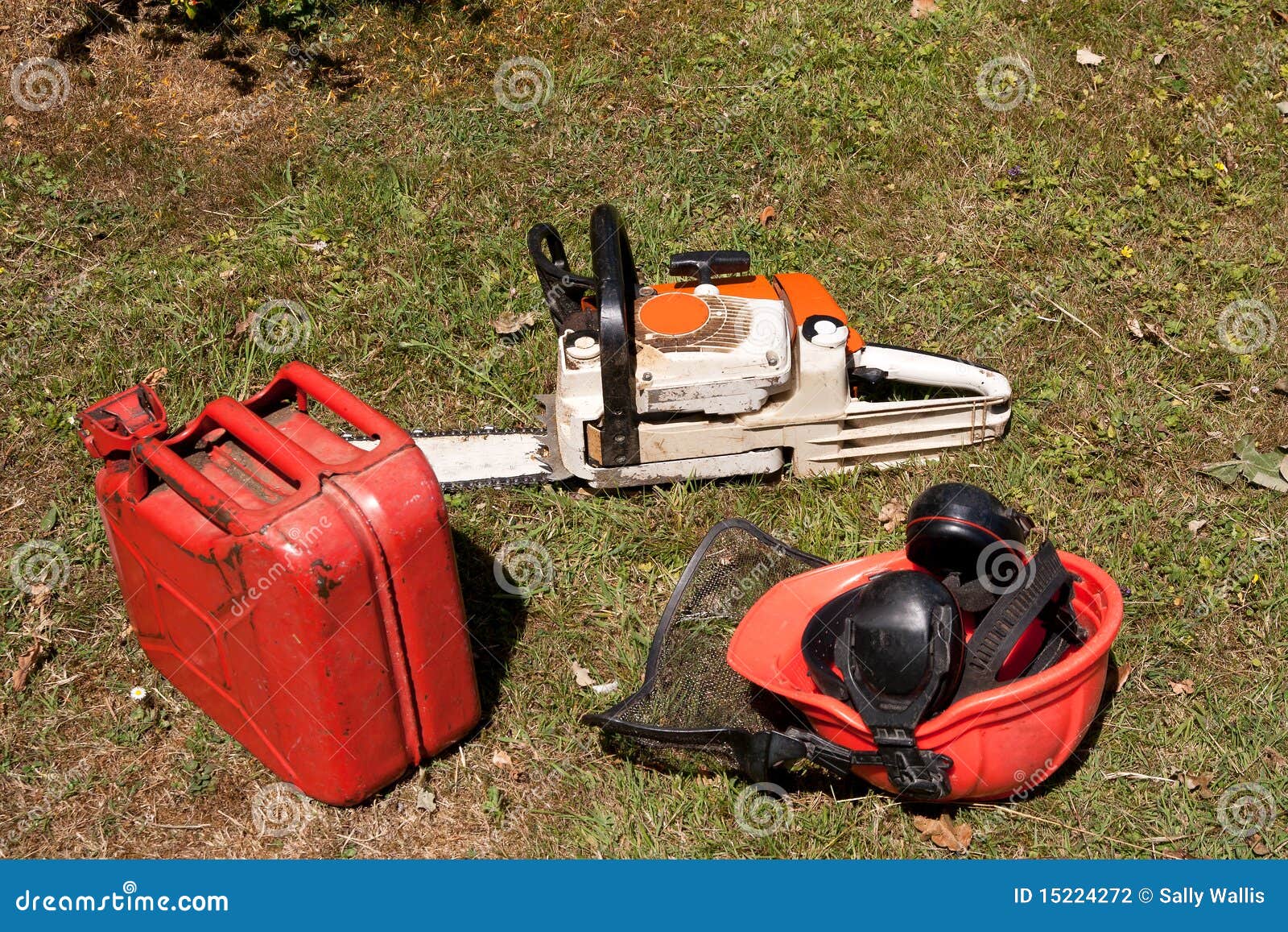Chainsaw with Petrol Can and Hardhat Stock Photo Image of safety