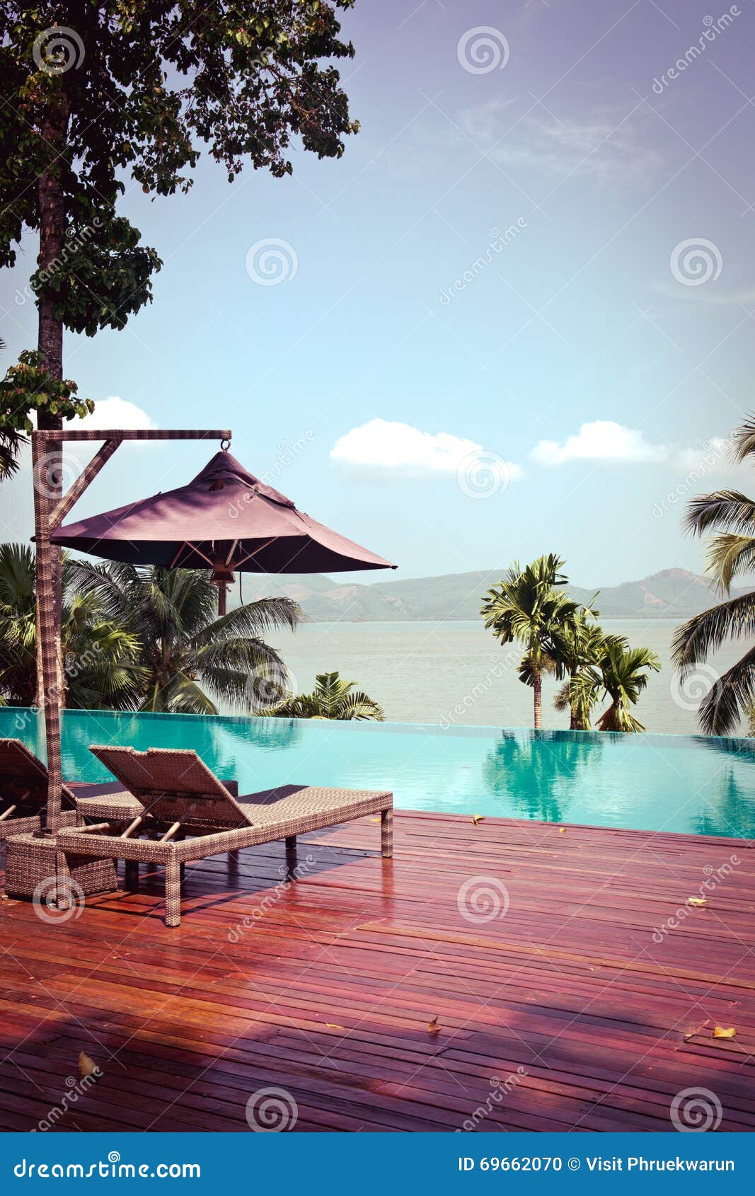 Chair Around Swimming Pool with Sea Background Stock Photo Image of