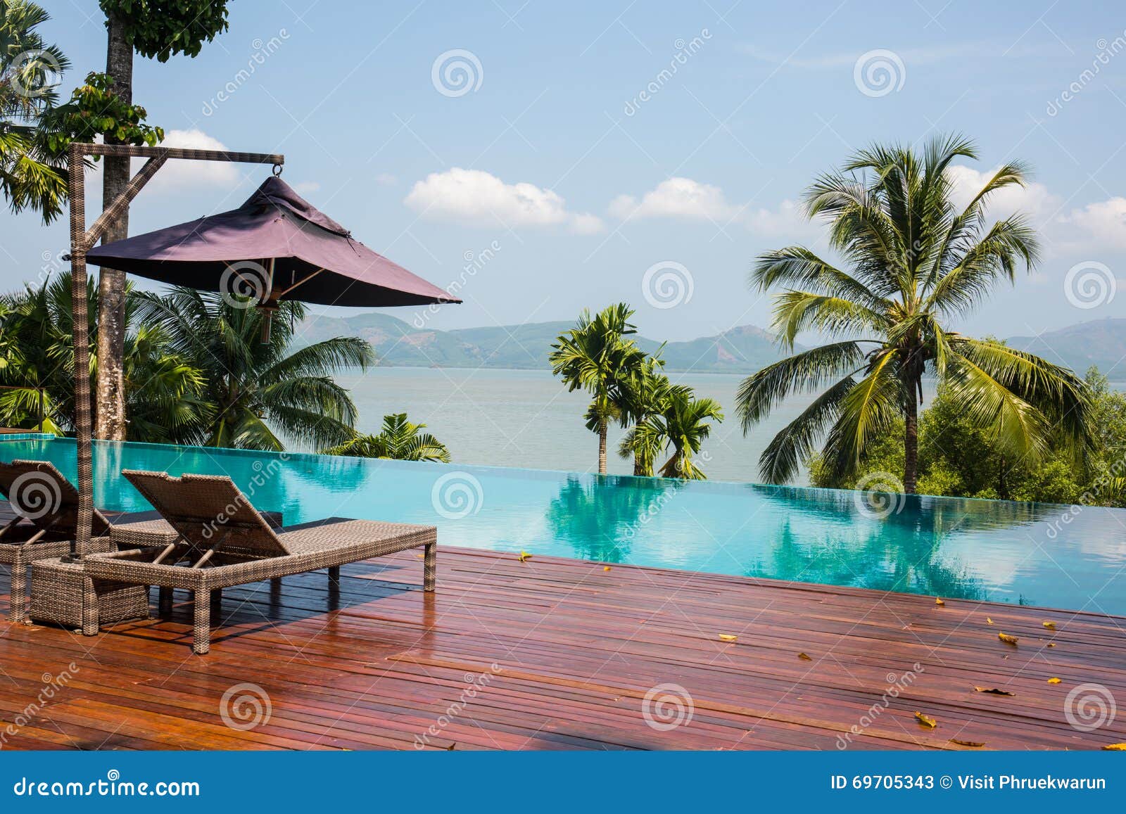 Chair Around Swimming Pool with Sea Background Stock Image Image of