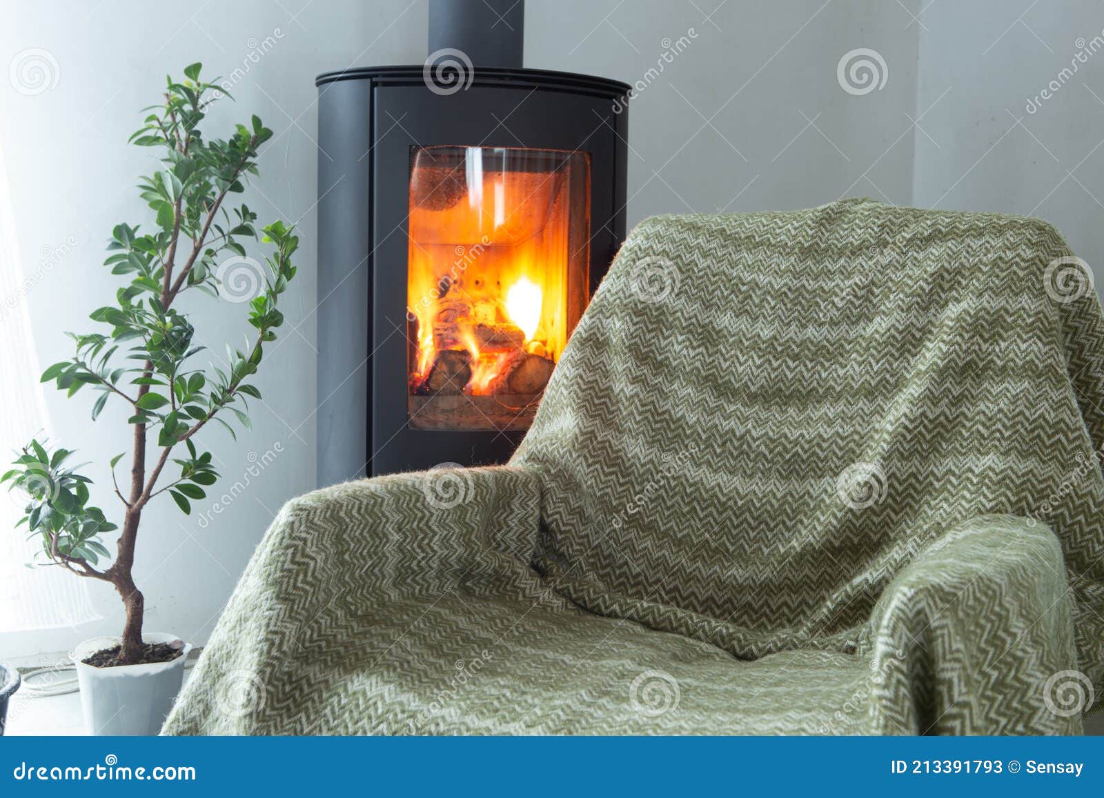Chair by a Cozy Fireplace with a Crackling Fire Stock Image Image of