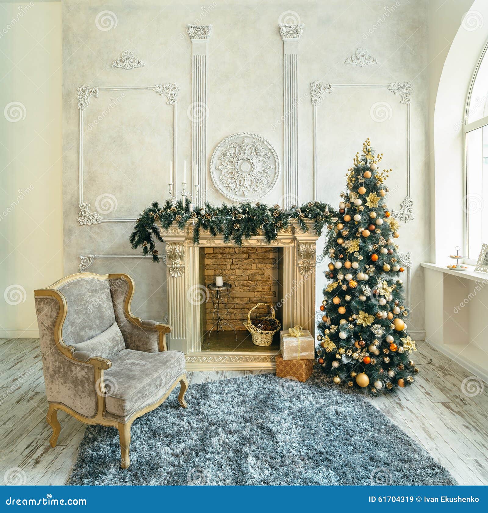 Chair Fireplace Christmas Tree Stock Image Image of christmas