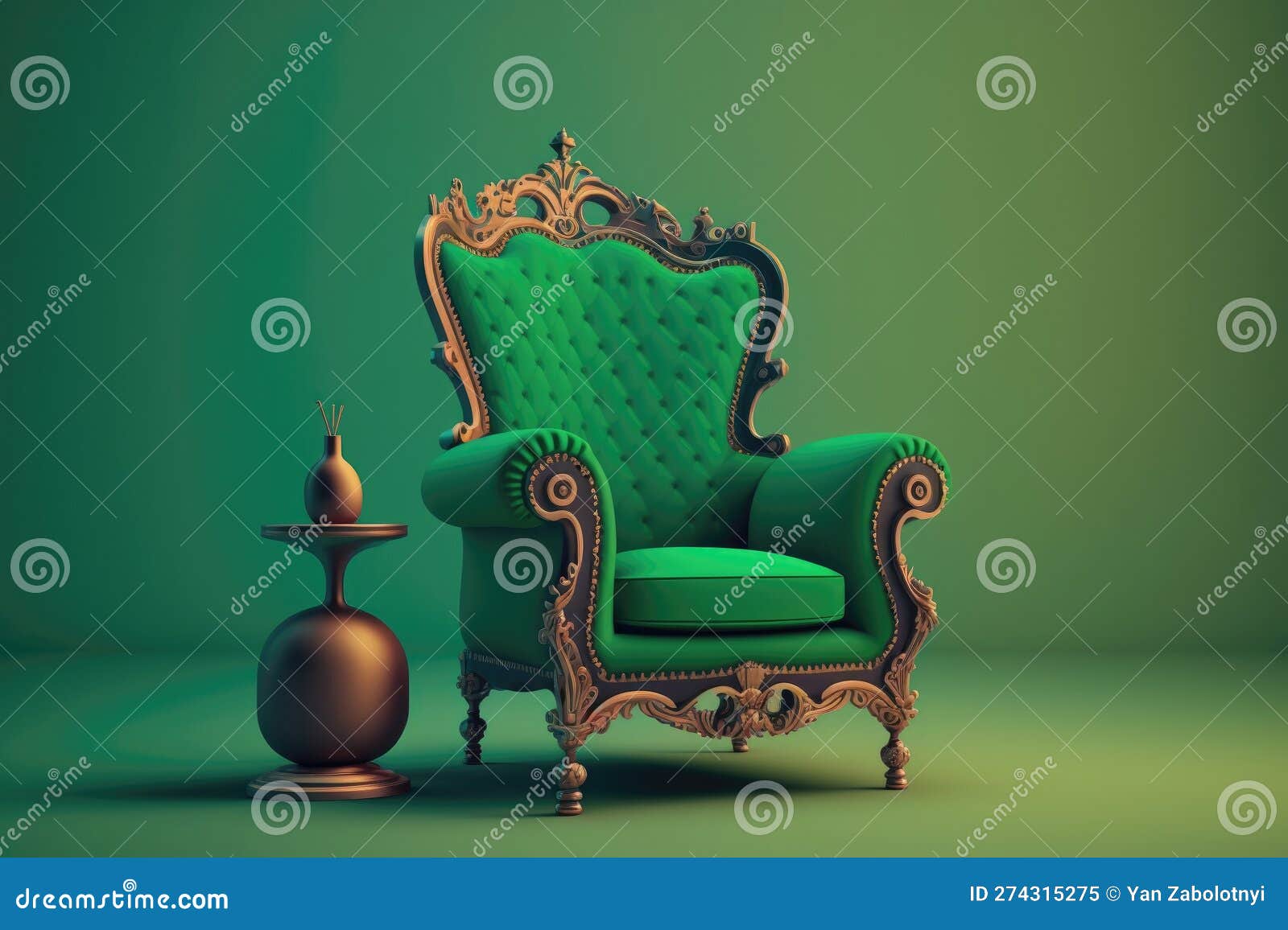 Chair on Green Background Wallpaper. Generative AI Stock Illustration