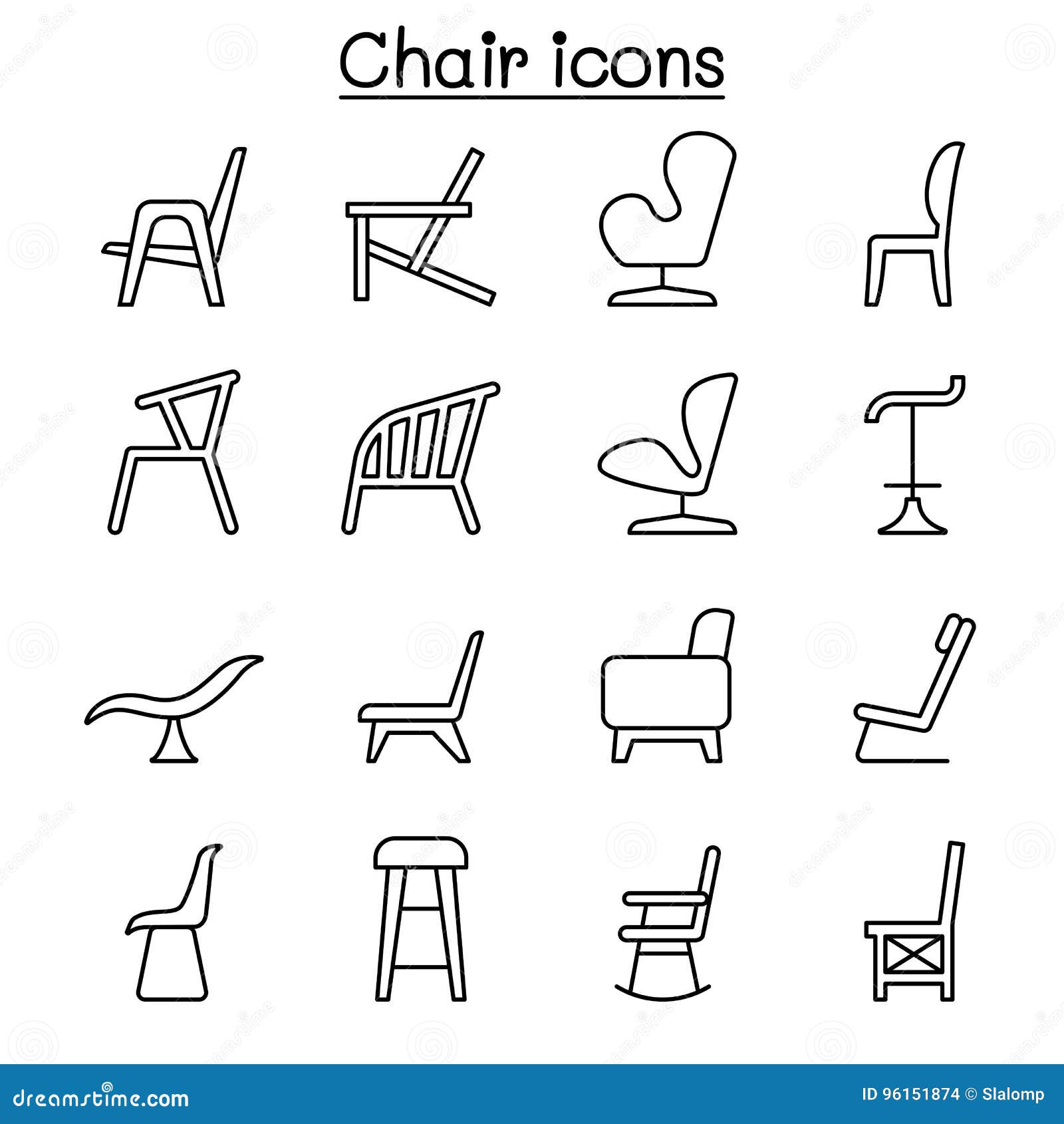 chair icon set in thin line style