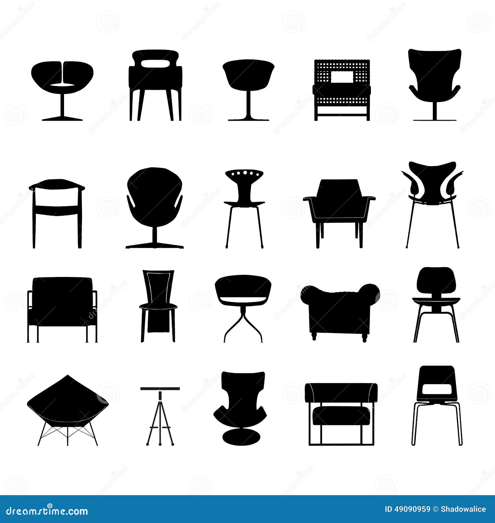 Chair Icons Set Great For Any Use. Vector EPS10. Stock 