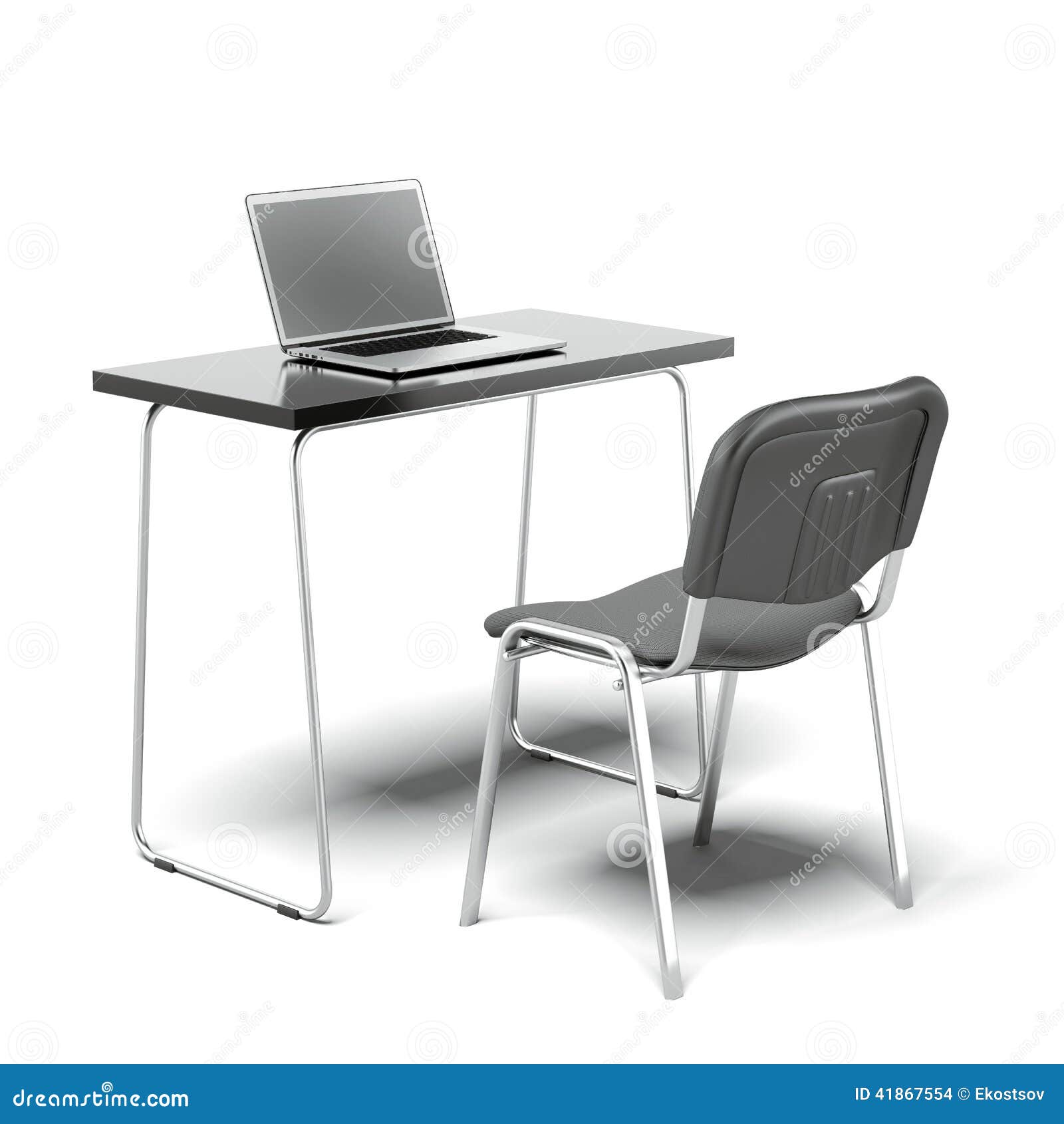 chair office desk laptop isolated white background d render 41867554