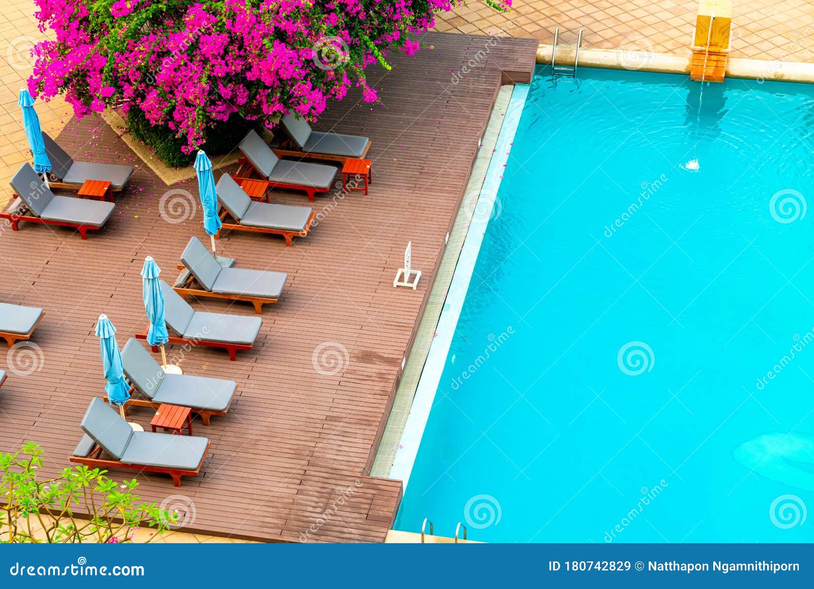 Chair Pool with Umbrella Around Swimming Pool Stock Image Image of deck, beautiful 180742829