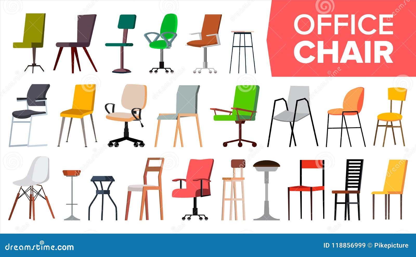 Chair Set Vector Office Modern Desk Chairs Different Types