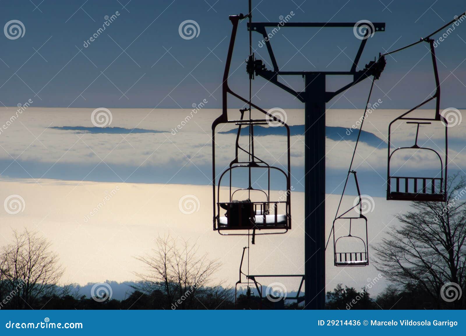 Chairlifts stock photo. Image of lake, backlit, center 29214436