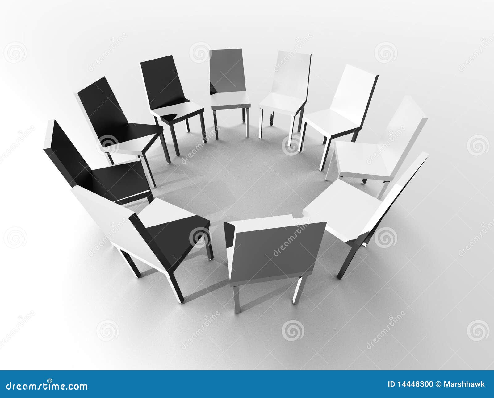 Chairs arranged in circle stock illustration. Illustration of