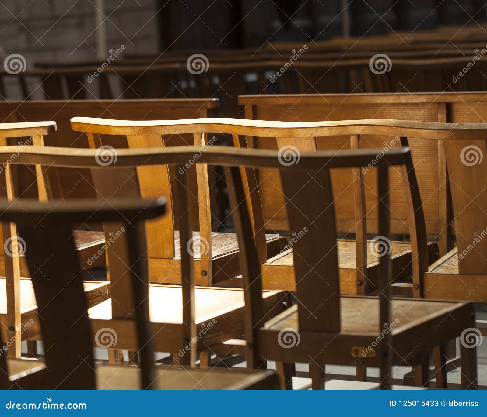 Chairs Or Benches In The Church Expresses Loneliness And