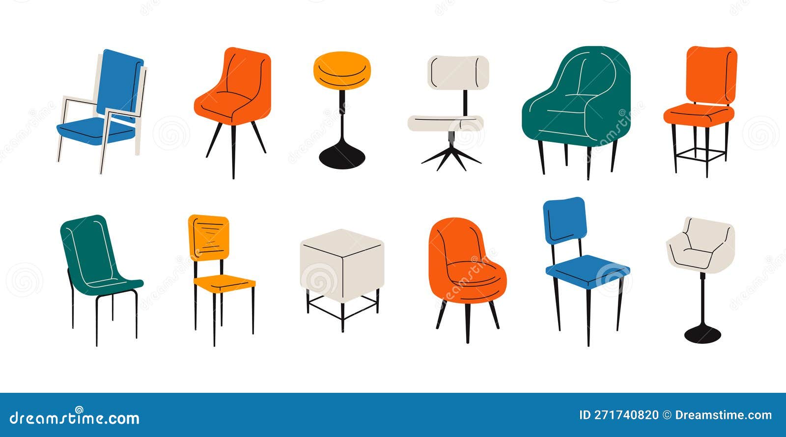Chairs Collection. Modern Room Interior Furniture, Cartoon Stools ...