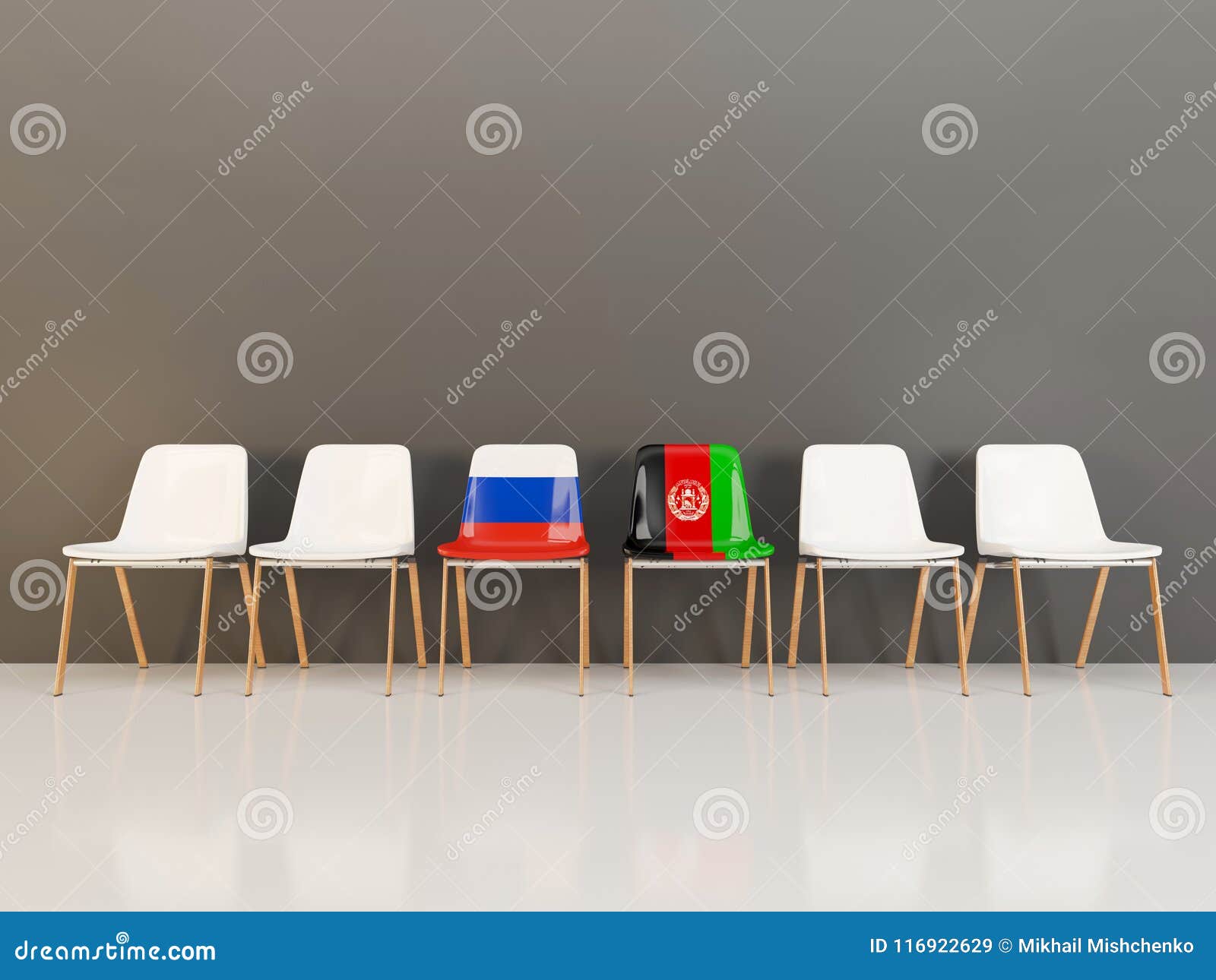 Chairs With Flag Of Russia And Afghanistan Stock