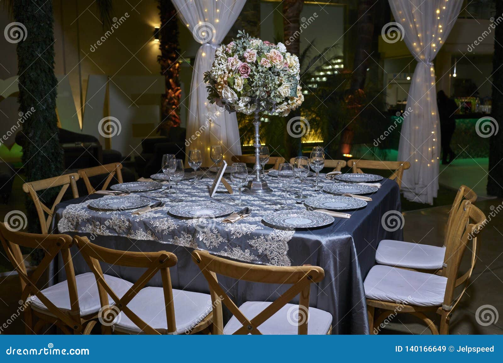 Romantic Party Table Setting Elegant Ballroom For Wedding Reception Decoration Ideas Flowers Centerpiece Stock Image Image Of International Cater 140166649