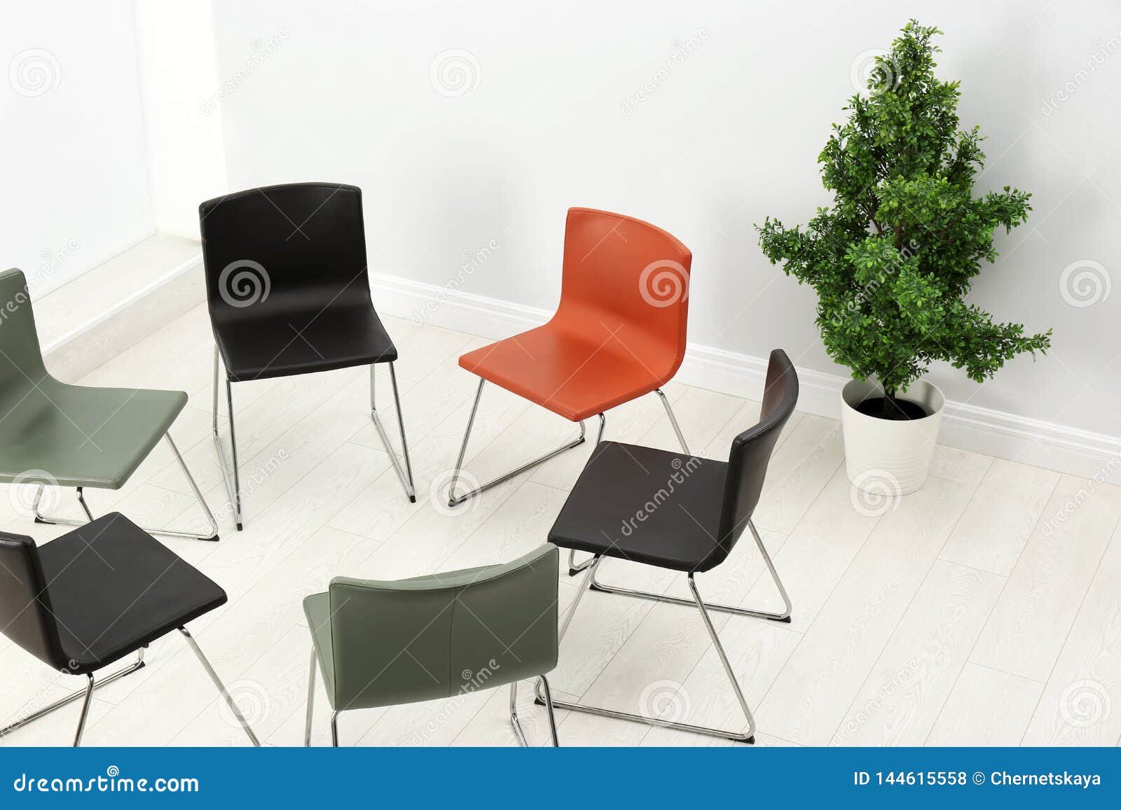 Chairs Prepared for Group Therapy Session in Office. Stock Photo