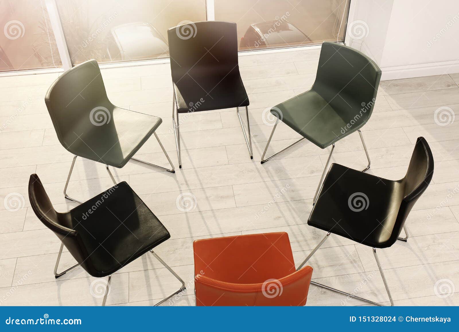 Chairs Prepared for Group Therapy Session in Office Stock Photo Image