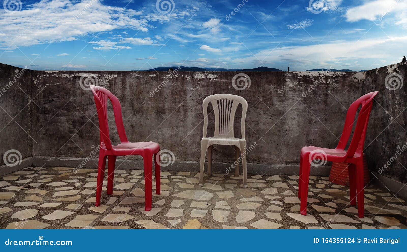 Chairs on the Roof with Sky Background Stock Photo Image of aegean