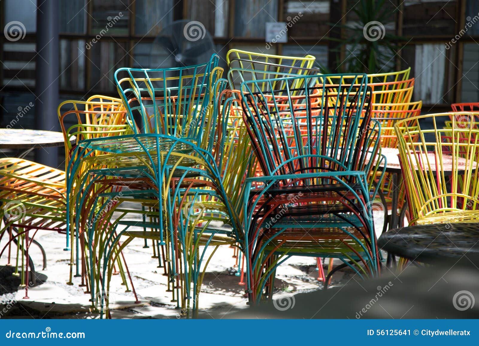 Chairs Stacked at Outdoor Restaurant Stock Image Image of texas