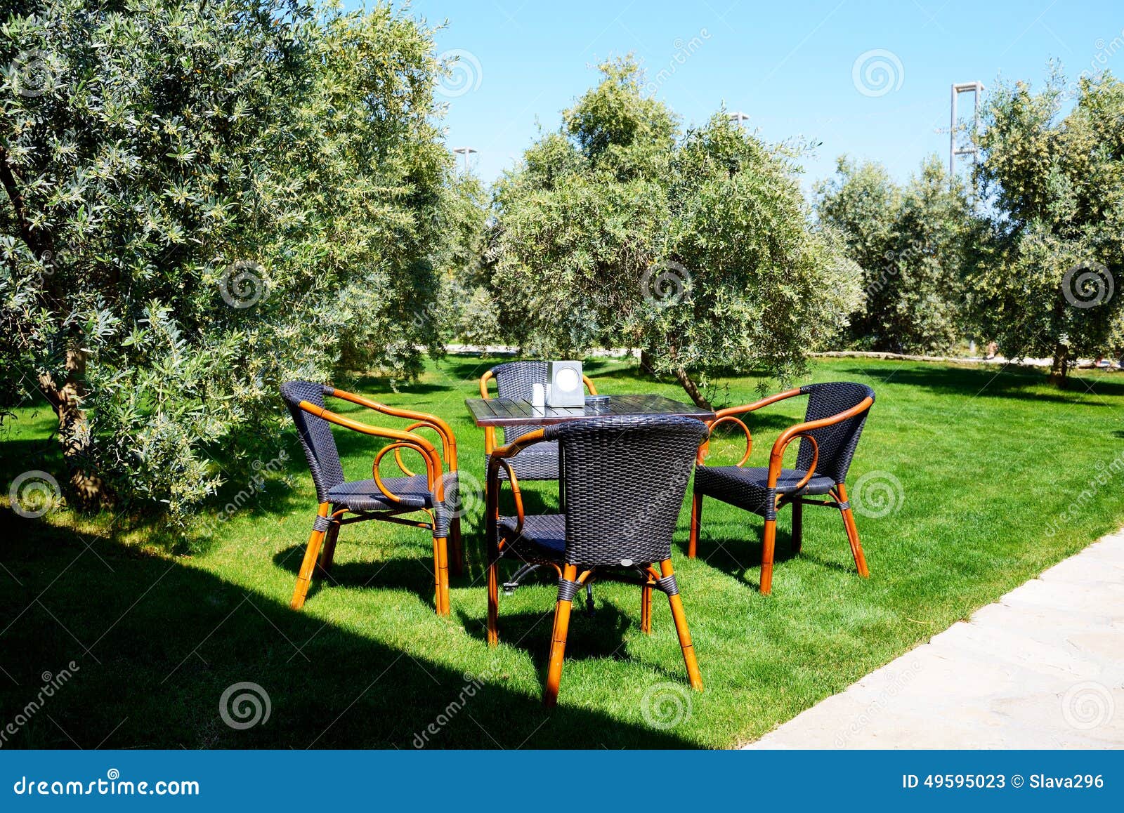 The Chairs and Table are on Lawn in Luxury Hotel Stock Image Image of