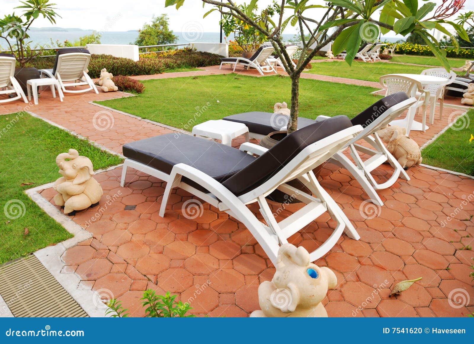 Chaise Lounge patio stock photo. Image of blue, wood, vacation 7541620