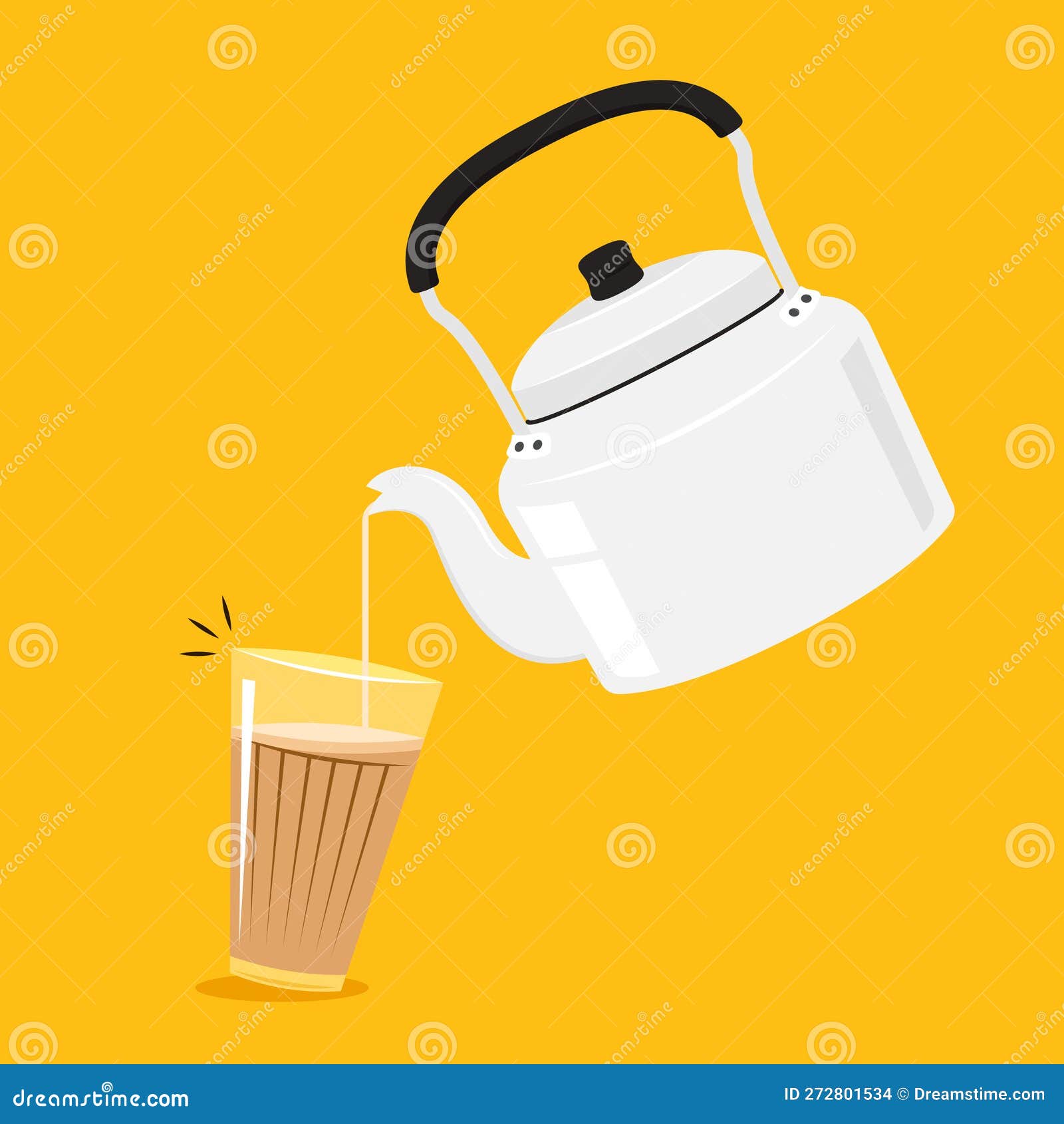 Vector Illustration Of Tea Kettle Chai On Blue Sticker