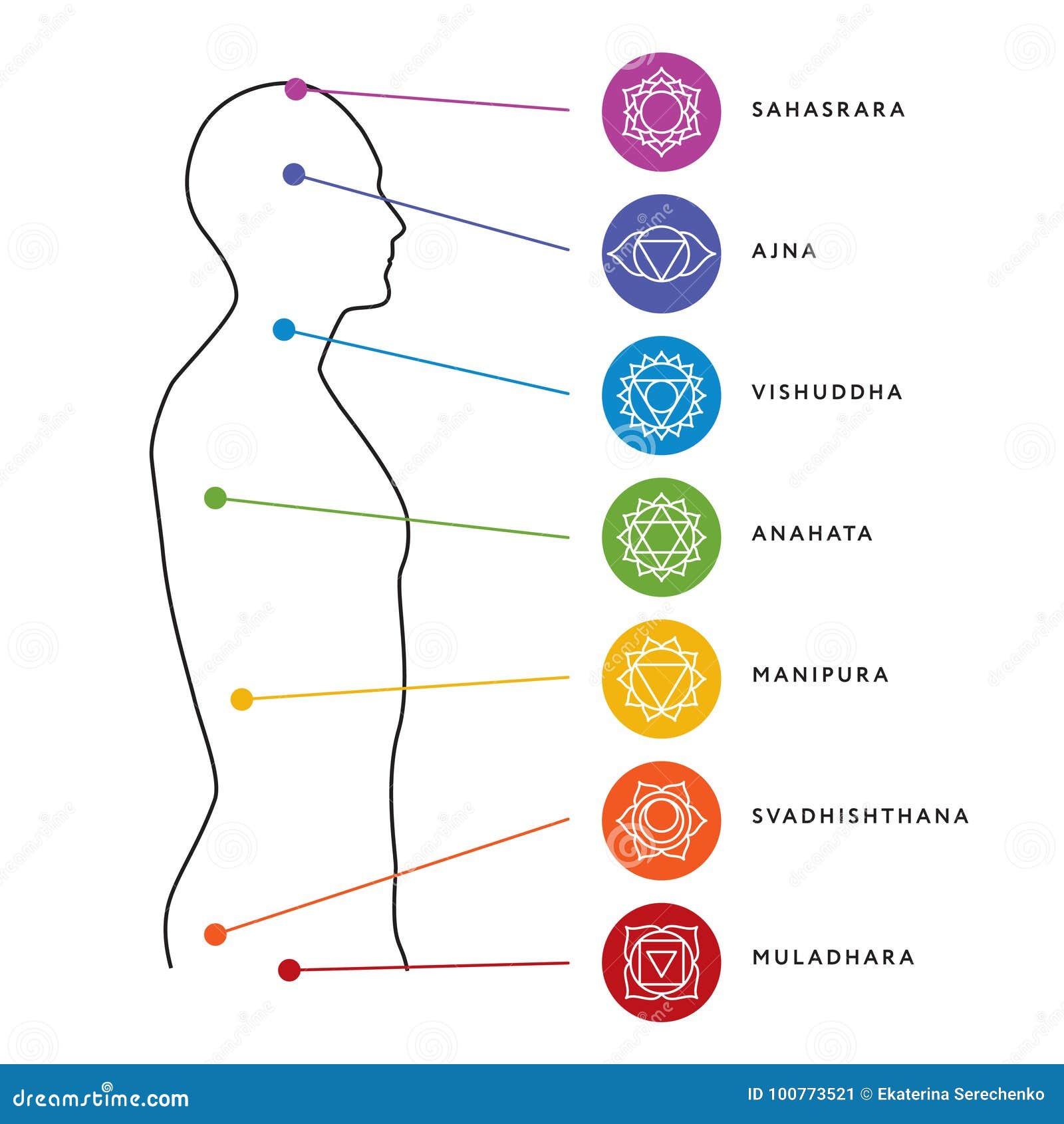 Chakra System of Human Body. Energy Centers Stock Vector - Illustration