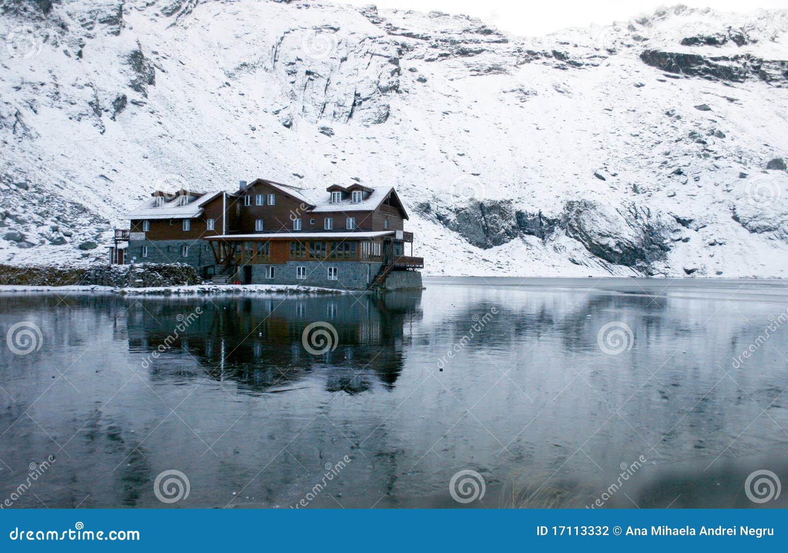 chalet on balea lake and surrounded by mountains