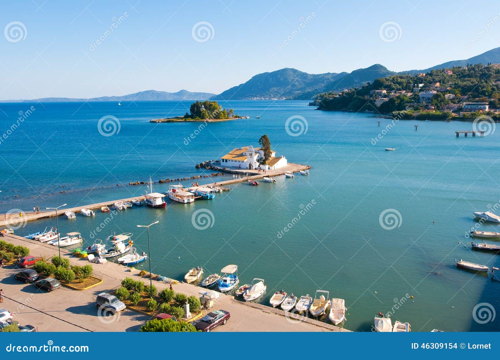 Chalikiopoulou Lagoon With Pontikonisi And Vlacheraina Monastery As ...