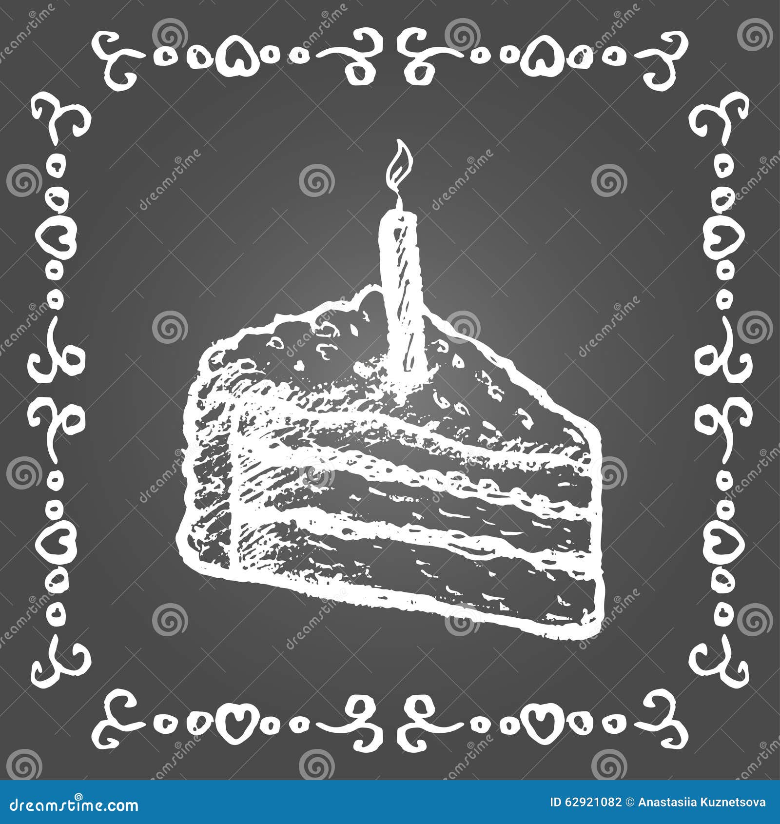Chalk Birthday Cake and Vintage Frame. Stock Vector Illustration of