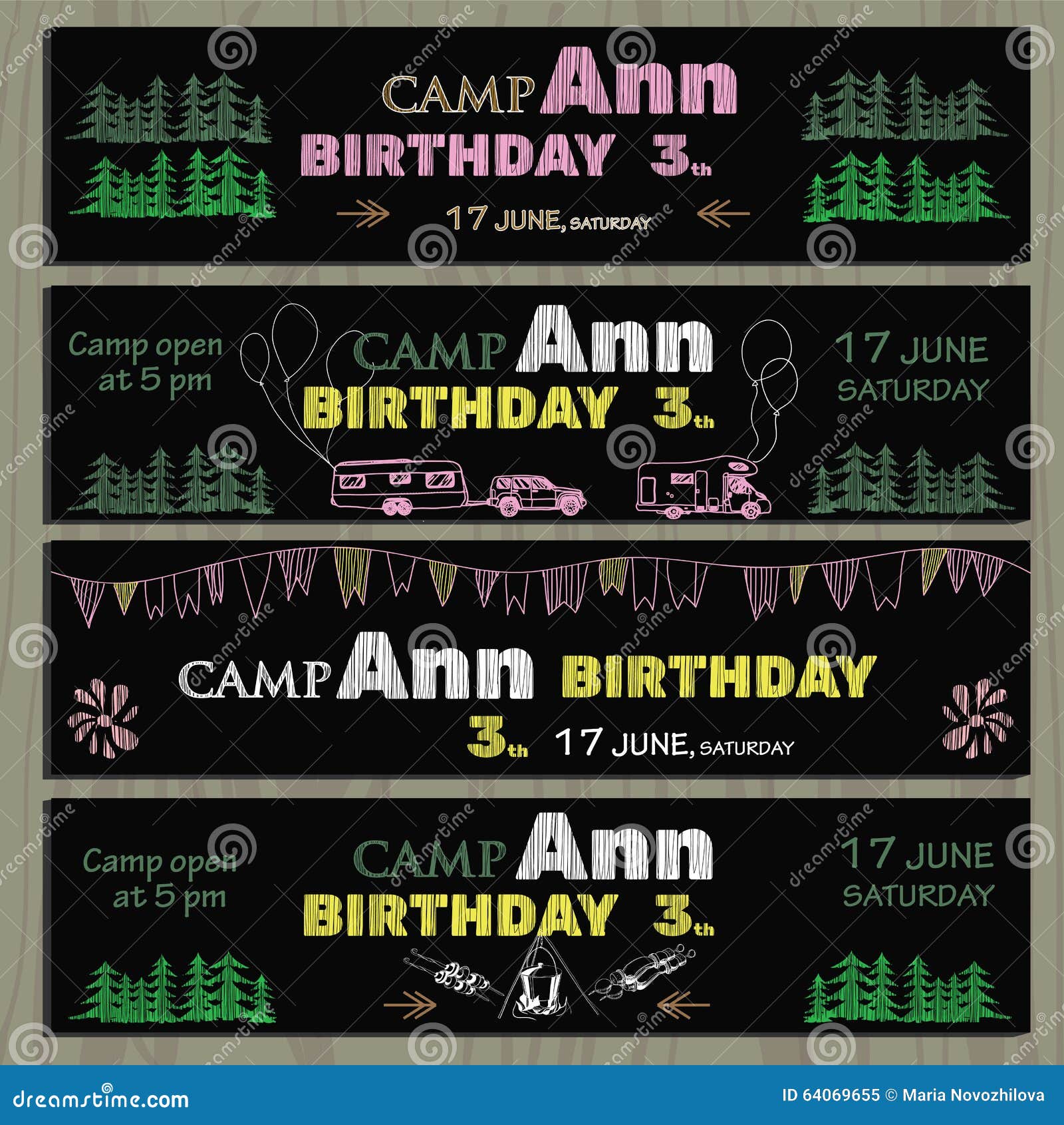 Download Chalk Board Invitation For Birthday In The Camping Stock ...