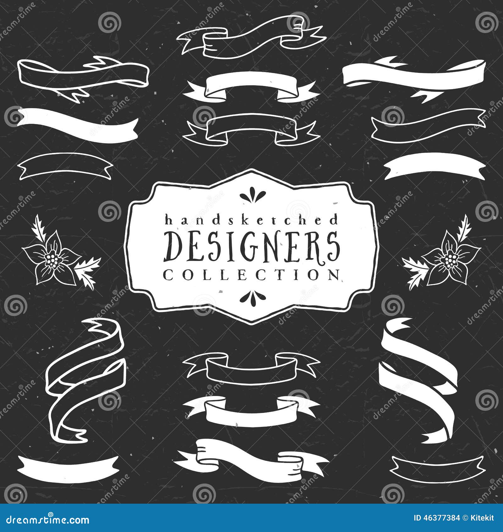 Chalk Decorative Ribbon Banners. Designers Collection Stock Vector