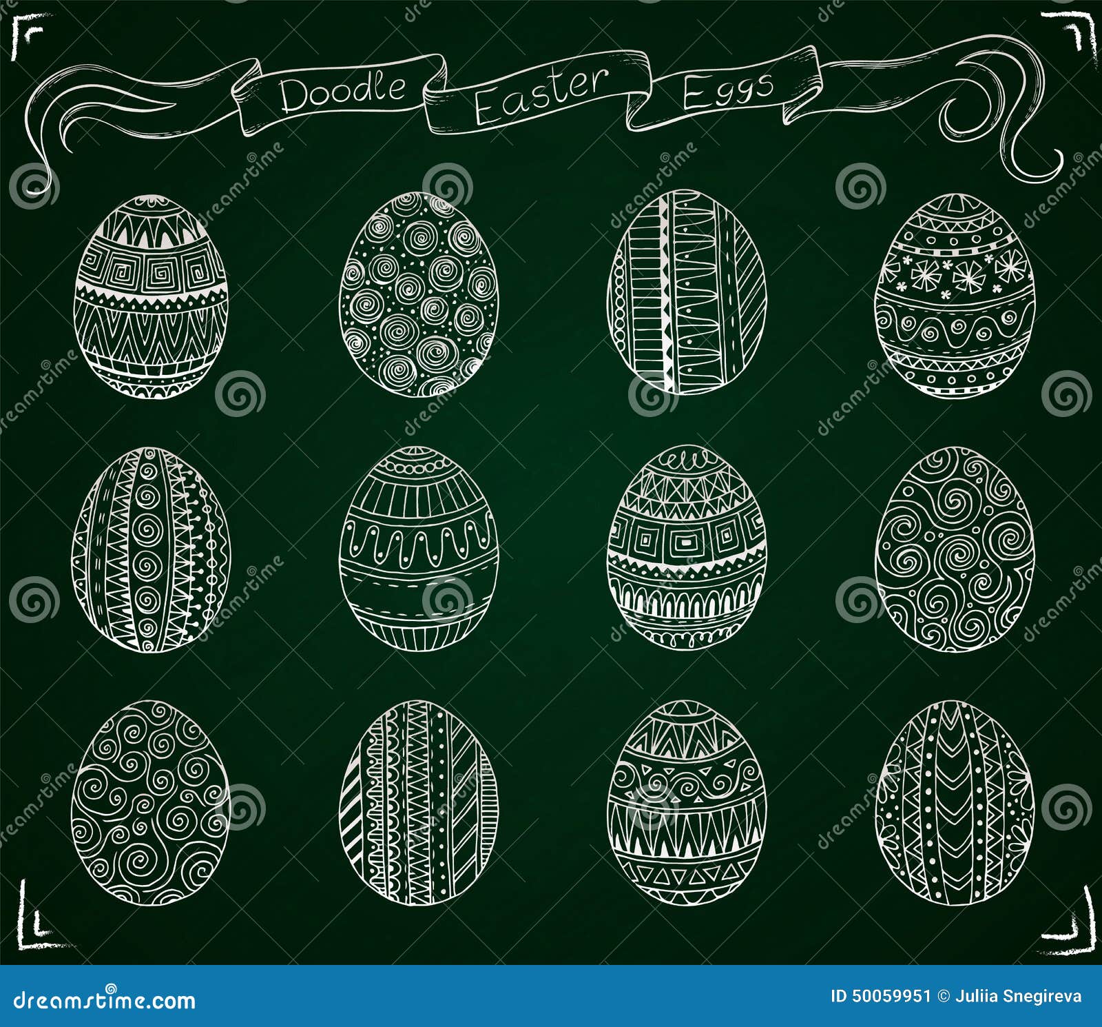 Chalk Doodle Vector Easter Set with Eggs. Stock Vector Illustration