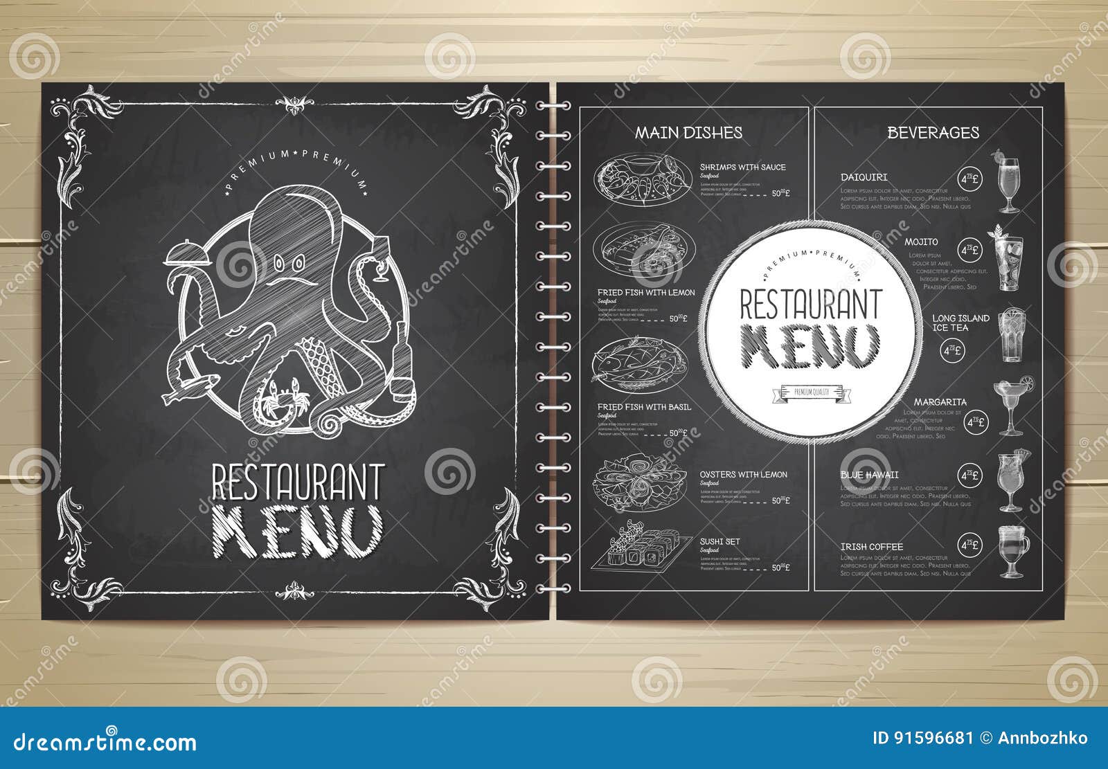 Chalk Drawing Restaurant Menu Design Stock Vector Illustration of