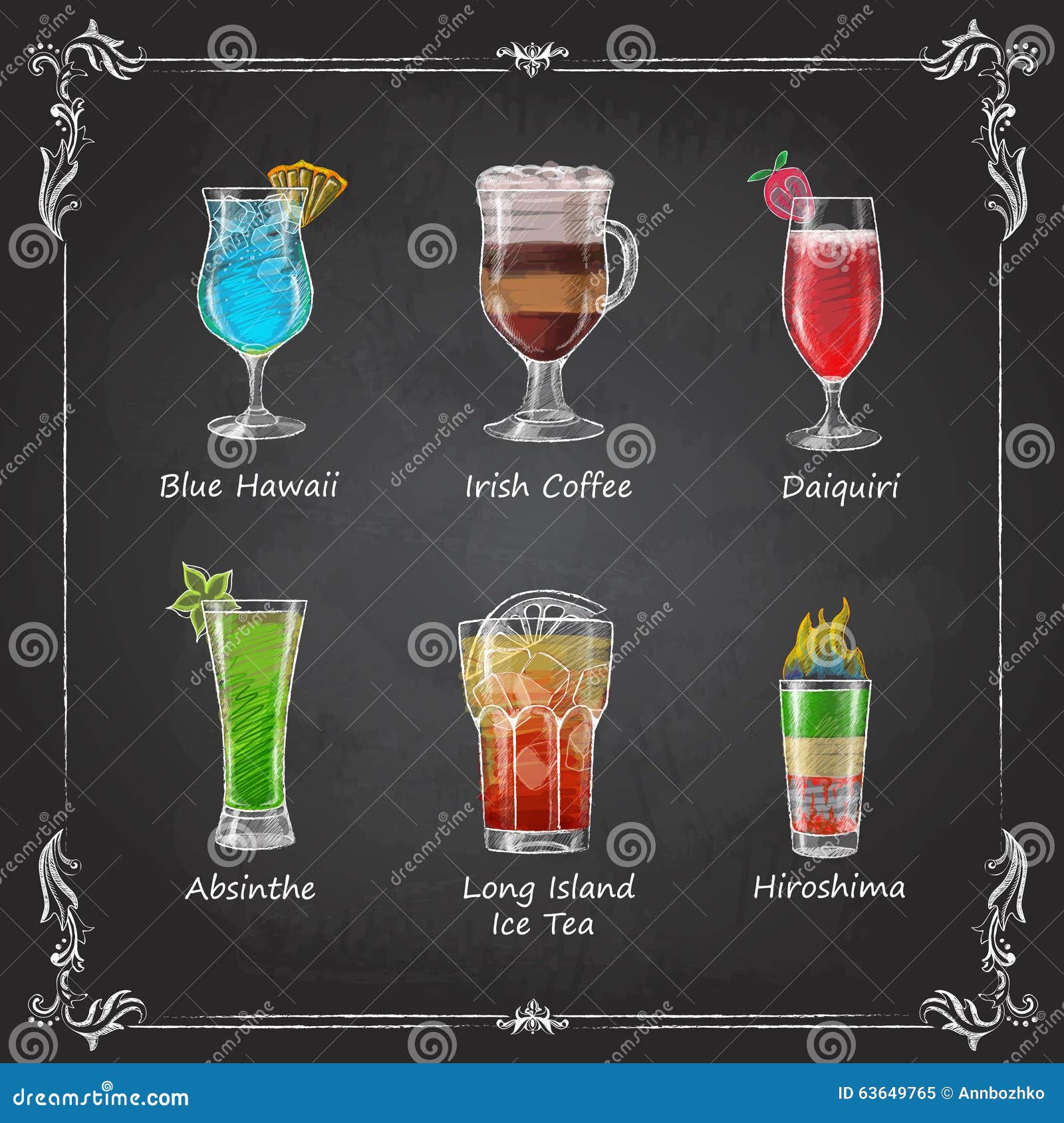 chalk drawings cocktail menu background 63649765