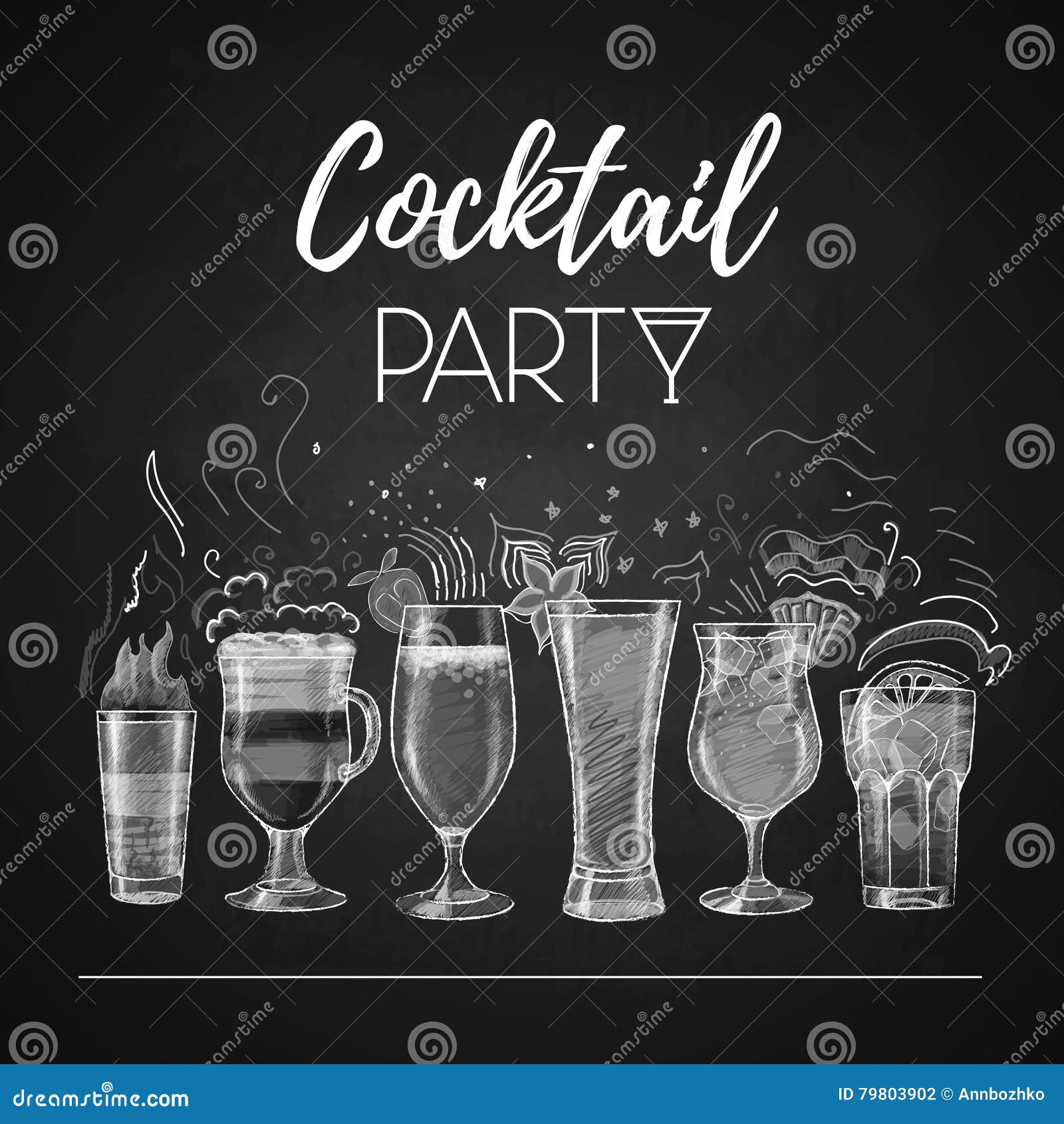 Chalk Drawings. Cocktail Menu Stock Vector Illustration of cocktail
