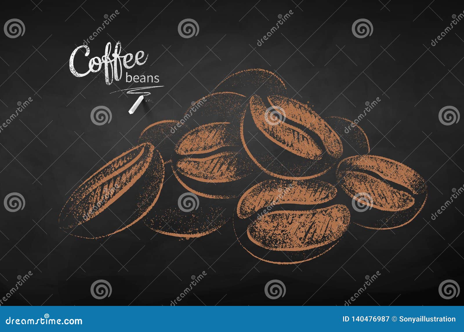 Chalk Drawn Sketch of Pile of Coffee Beans Stock Vector Illustration