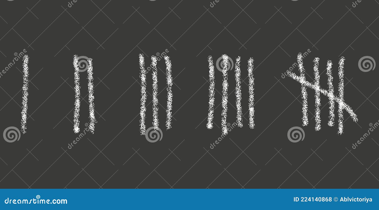 chalk drawn tally marks on black background. day counting sticks on prison wall or chalkboard. unary numeral system