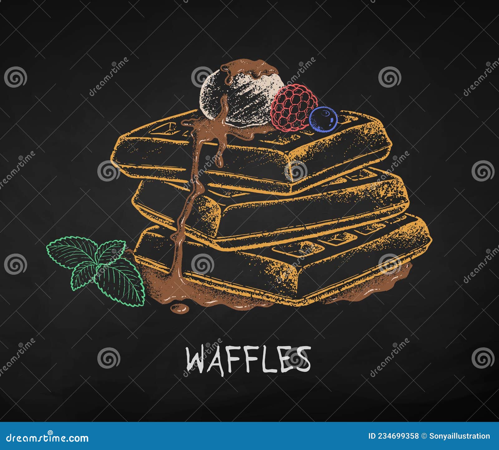 Chalk Drawn Vector Illustration of Waffles Stock Vector Illustration