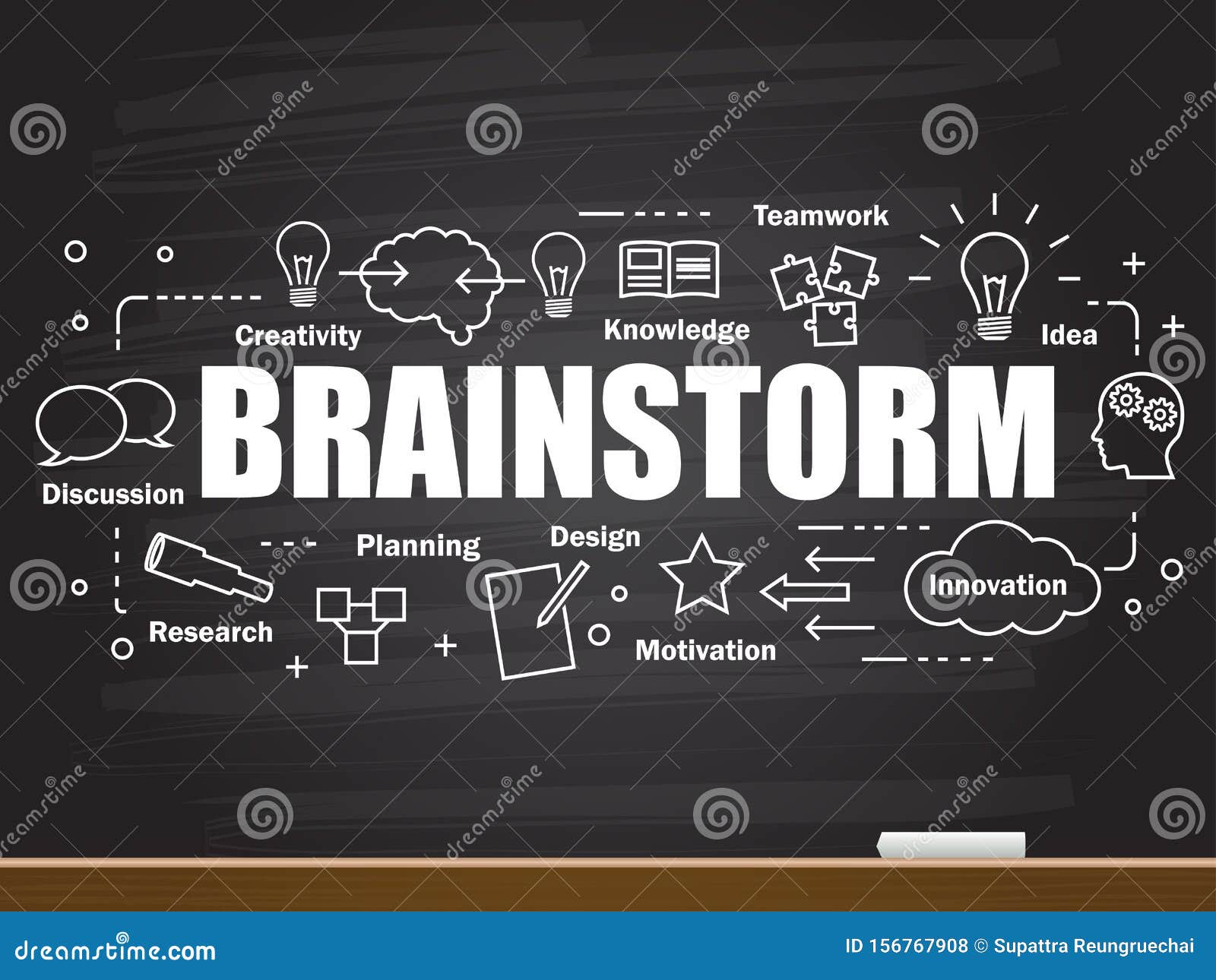 Chalkboard Hand Drawing with Brainstorm Concept Stock Illustration