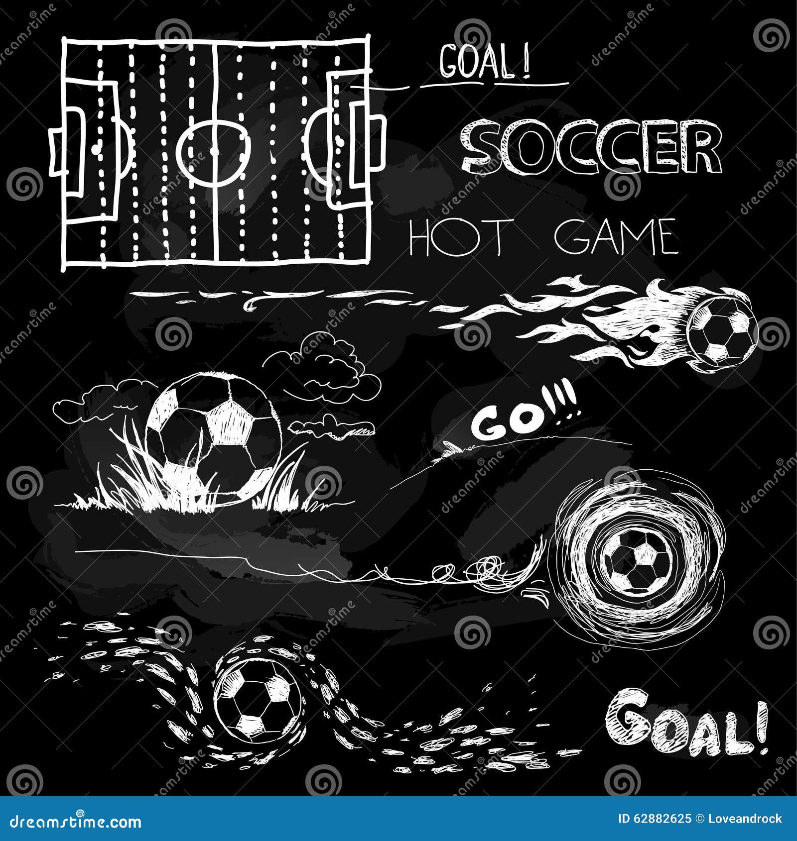 Chalk Illustration of Soccer Ball and Elements Stock Illustration